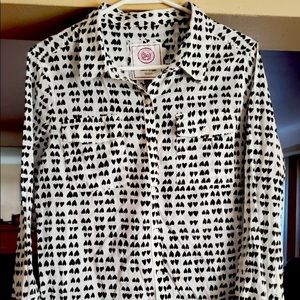 Long Sleeve Button Up with black heart print
